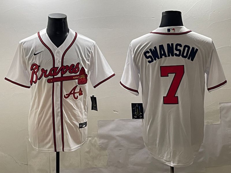 Men Atlanta Braves 7 Swanson White Game 2025 Nike MLB Jersey style 5